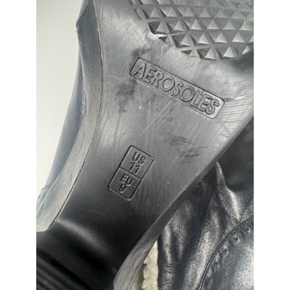 Aerosoles Envision Ankle Bootie Women's 11M Black Leather Faux Fur Trim Lace Up - Picture 9 of 10